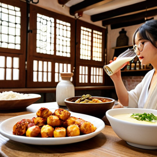 Home 11 **
Prompt: Makgeolli tasting with tapas in a rustic Spanish bar. Focus on a bright, airy atmosphere with a mix of traditional Spanish decor and subtle Korean elements. Display various tapas alongside glasses of Makgeolli.
**