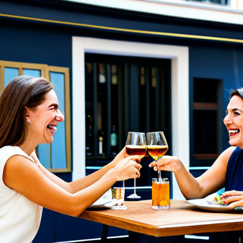 전통주 브랜드의 소비 트렌드 변화 - Modern Vermouth Hour**
"Stylish friends, fully clothed in trendy but modest attire, laughing and en...