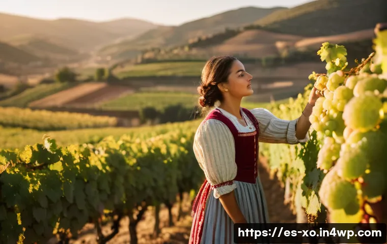 전통주 브랜드의 상표 등록 현황 - **Prompt:** A sun-drenched vineyard in La Rioja, Spain, at sunset. A young woman with rosy cheeks an...