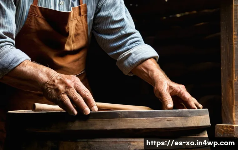 전통주 브랜드의 독창성 분석 - **Artisanal Craft and Enduring Legacy:** A close-up, warm-toned photograph capturing the weathered, ...